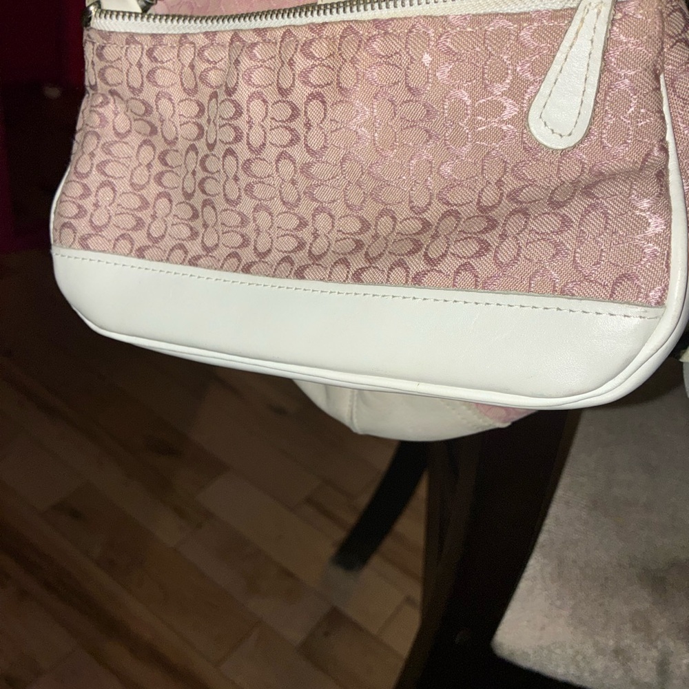 Coach Pink Signature Crossbody with White Leather Trim